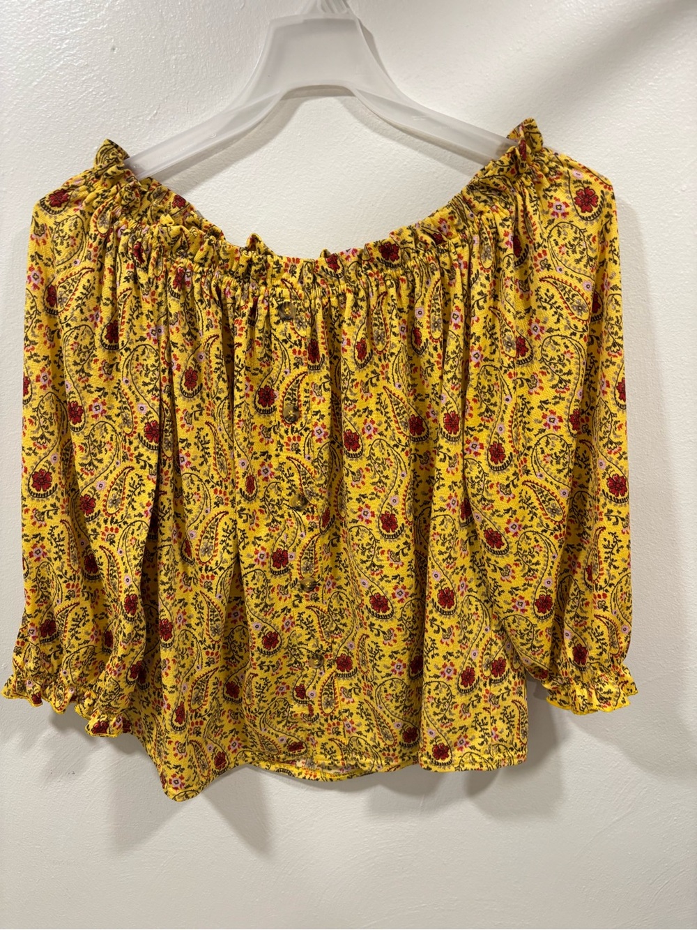 MELLODAY Yellow Paisley Off-Shoulder Blouse